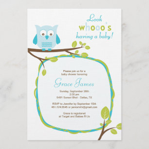 Se whooos som har en baby blue ugglababy shower inbjudningar