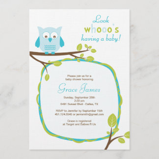 Se whooos som har en baby blue ugglababy shower inbjudningar
