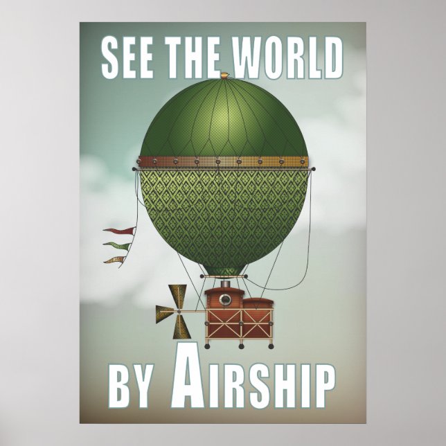 Se World Airship Citronnier Steampunk Travel Poster (Framsidan)