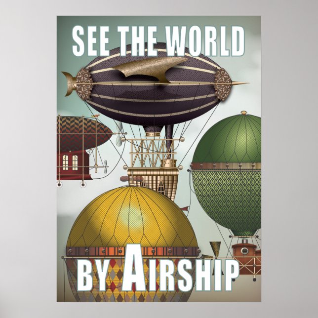 Se World Airship Tävling Steampunk Travel Poster (Framsidan)
