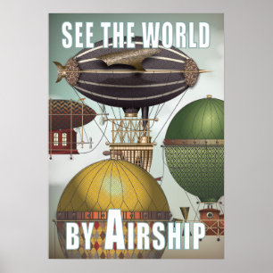 Se World Airship Tävling Steampunk Travel Poster