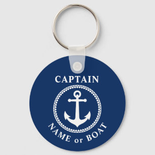 Sea Anchor kapten Namn eller Boat Photo Back Navy Nyckelring