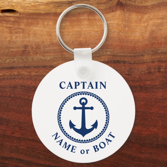 Sea Anchor kapten Namn eller Boat Photo Back White Nyckelring (Framsida)