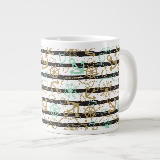 Sea Anchor Mönster Jumbo Mugg (Framsida höger)