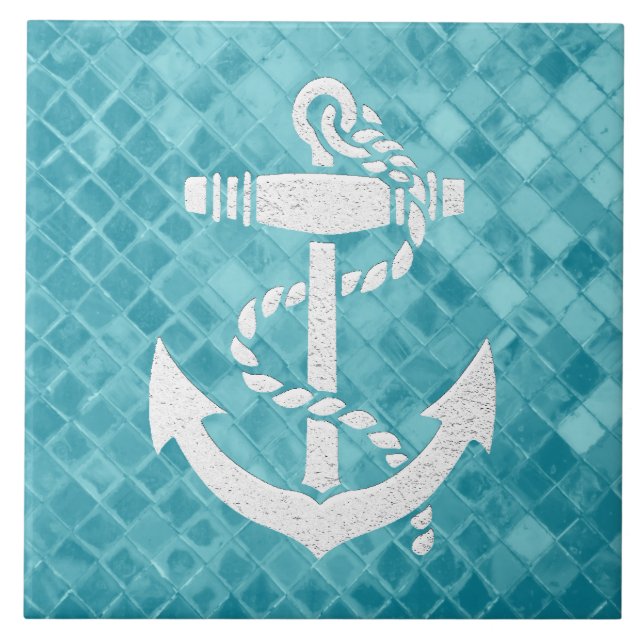 Sea Anchor on Aqua Sea Glass Mönster Kakelplatta (Framsidan)