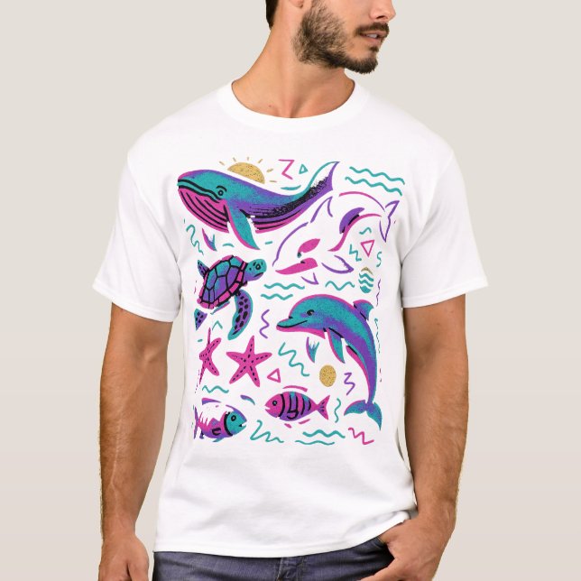 Sea Animal 90s Retro T-Shirt | Havets naturval (Framsida)