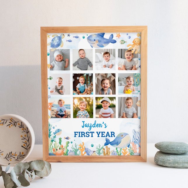 Sea Animal Boy Birthday Photo Milestone Sign Poster (Skapare uppladdad)