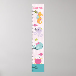 Sea Animals Ocean Life Growth Chart Behålla 8 x 44 Poster
