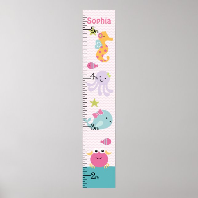 Sea Animals Ocean Life Growth Chart Behålla 8 x 44 Poster (Framsidan)