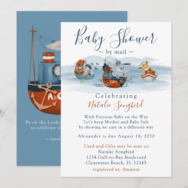 Sea Äventyr Nautical Baby Shower by Mail Inbjudningar (Fram/baksida)