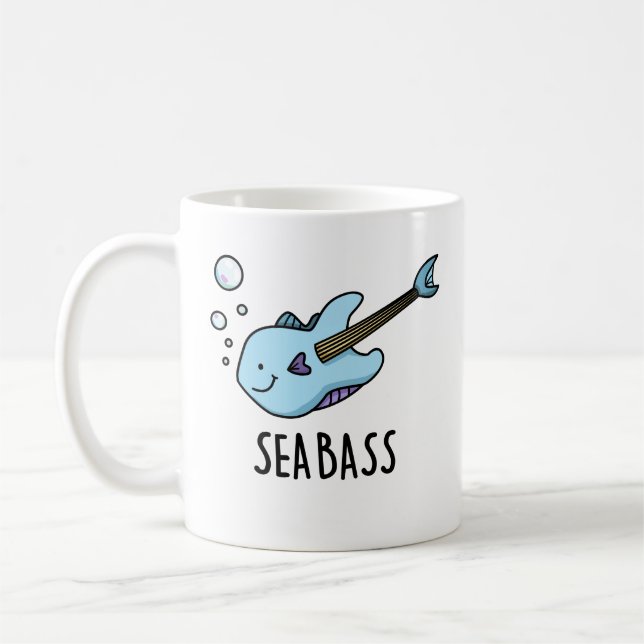 Sea Bass Funny Bass Guitar Fish Pun Kaffemugg (Vänster)