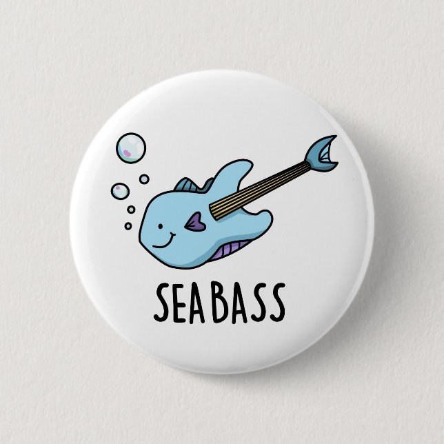 Sea Bass Funny Bass Guitar Fish Pun Knapp (Framsida)