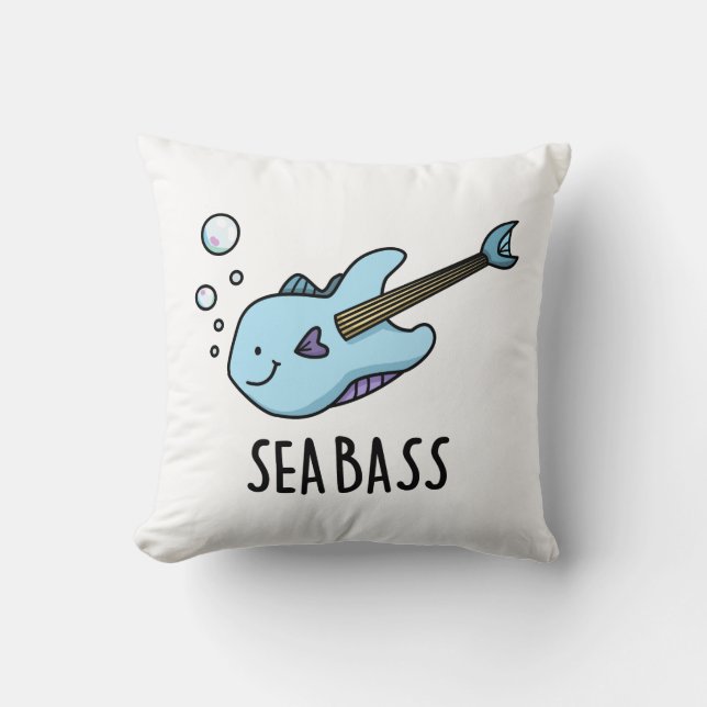 Sea Bass Funny Bass Guitar Fish Pun Kudde (Framsida)