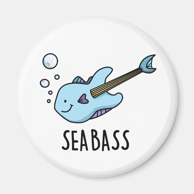 Sea Bass Funny Bass Guitar Fish Pun Magnet (Framsidan)