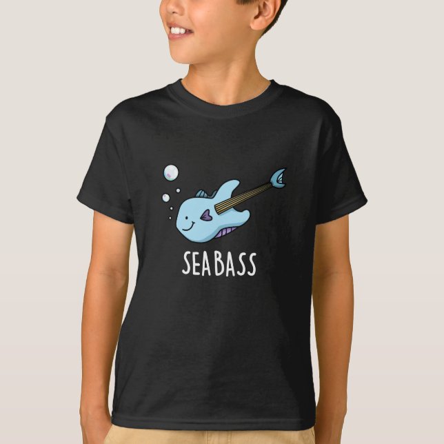 Sea Bass Funny Bass Guitar Fish Pun Mörk BG T Shirt (Framsida)