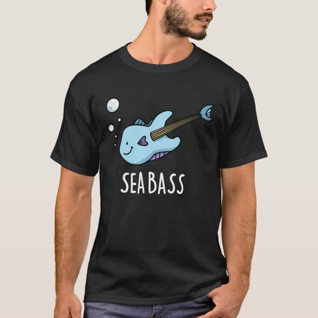 Sea Bass Funny Bass Guitar Fish Pun Mörk BG T Shirt (Framsida)
