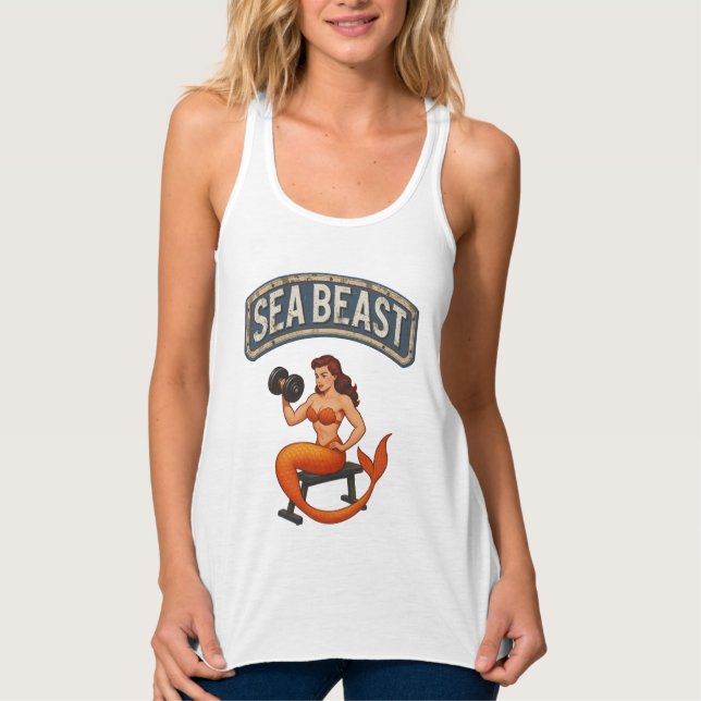 Sea Beast Gym Mermaid | Retro Pin-Up Activewear  Linne Med Racerback (Framsida)