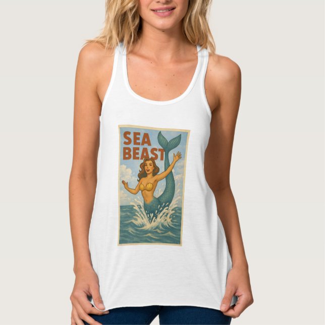 Sea Beast Retro Mermaid | Funny Coastal Beach Life Linne Med Racerback (Framsida)