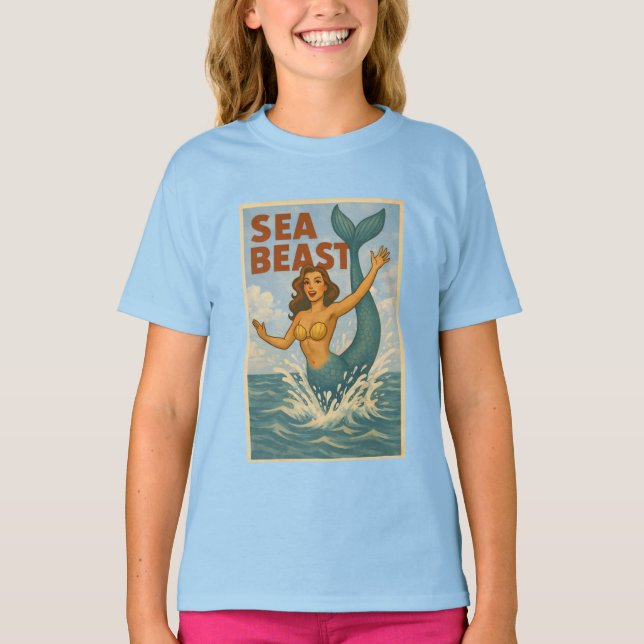 Sea Beast Retro Mermaid | Funny Coastal Beach Life T Shirt (Framsida)