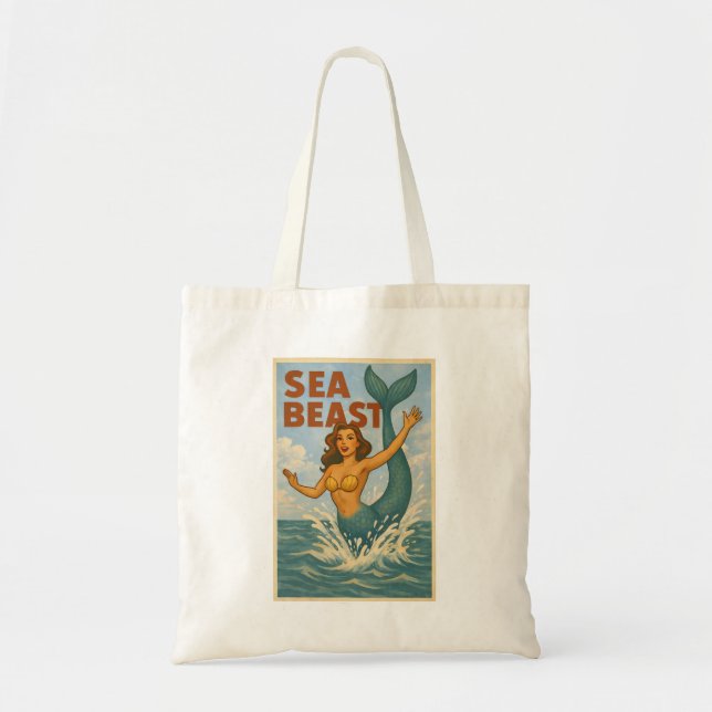Sea Beast Retro Mermaid | Funny Coastal Beach Life Tygkasse (Framsidan)