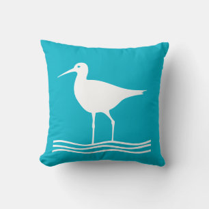 SEA BIRD. VITE på blå kuddar