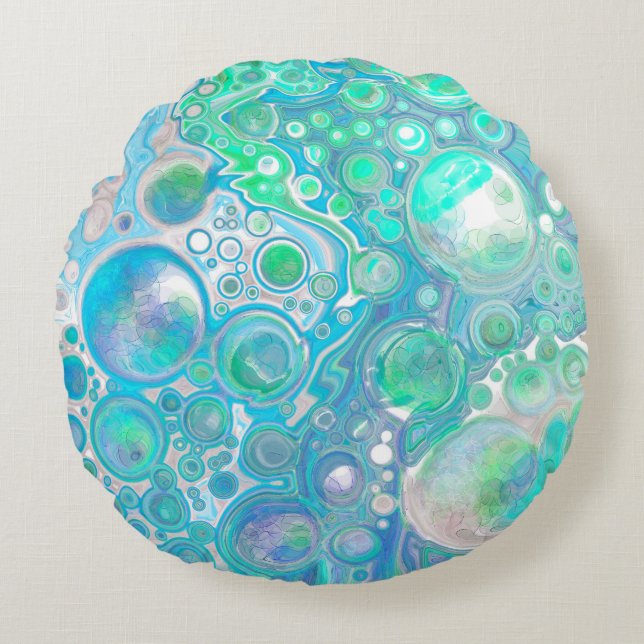 Sea Blue Abstrakt Bubbles Dekorativ kudde (Framsidan)