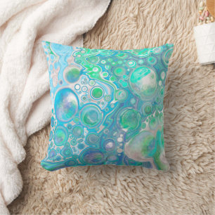 Sea Blue Abstrakt Bubbles Kudde