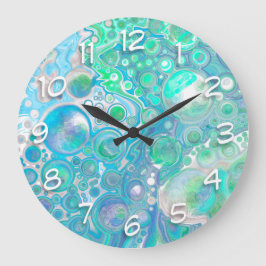 Sea Blue Abstrakt Bubbles Stor Klocka