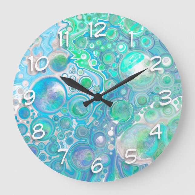 Sea Blue Abstrakt Bubbles Stor Klocka (Framsida)