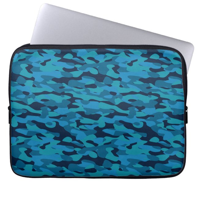 sea blue, midnight blue, teal blue, and blue camo laptop fodral (Framsidan)