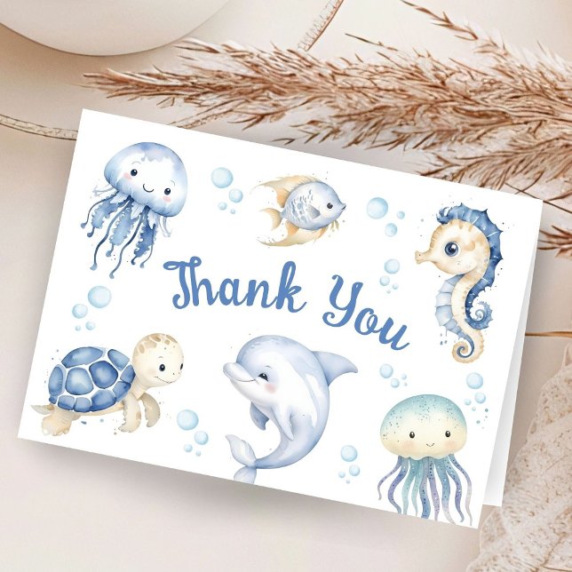 Sea Blue Ocean Boy Baby Shower Folded Thank You Tack Kort (Skapare uppladdad)
