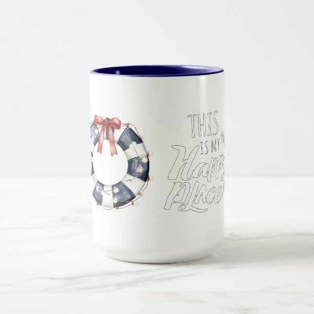 Sea Blue White Red Bow Happy Place Floating Ring  Mugg (Center)