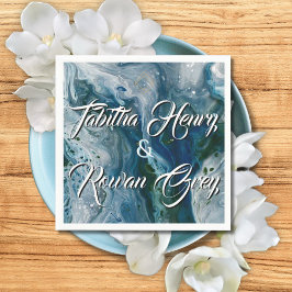 Sea Blues Alcohol Ink Paint Elegant Wedding  Pappersservett