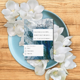 Sea Blues Alcohol Ink Paint Elegant Wedding  Tilläggskort