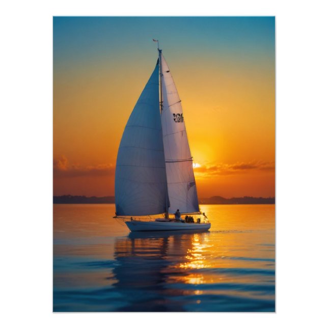 Sea Boat Sail Sunset Fototryck (Framsidan)