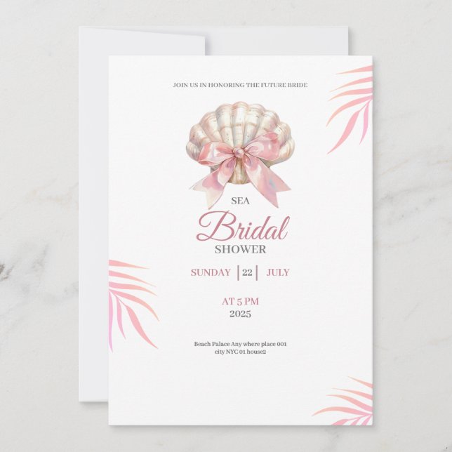 Sea bridal shower pink bridal shower invitation inbjudningar (Framsida)