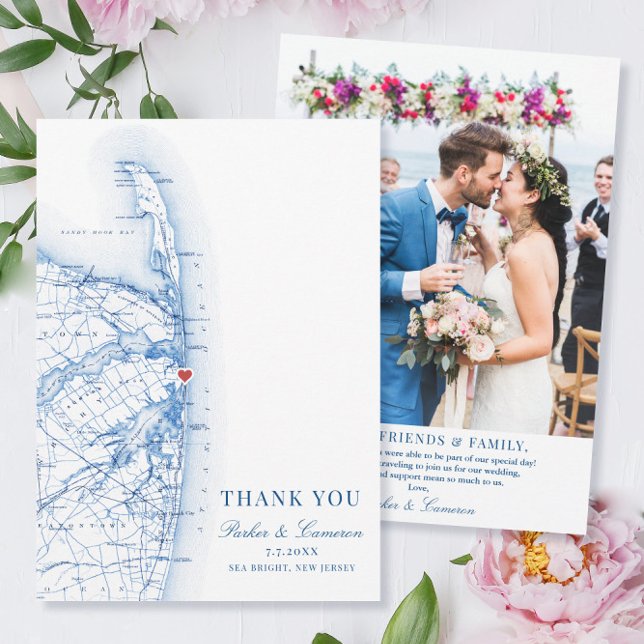 Sea Bright New jersey Bröllop Karta Photo Flat Tack Kort (These Sea Bright New Jersey wedding photo thank you cards are perfect for your Jersey Shore wedding)
