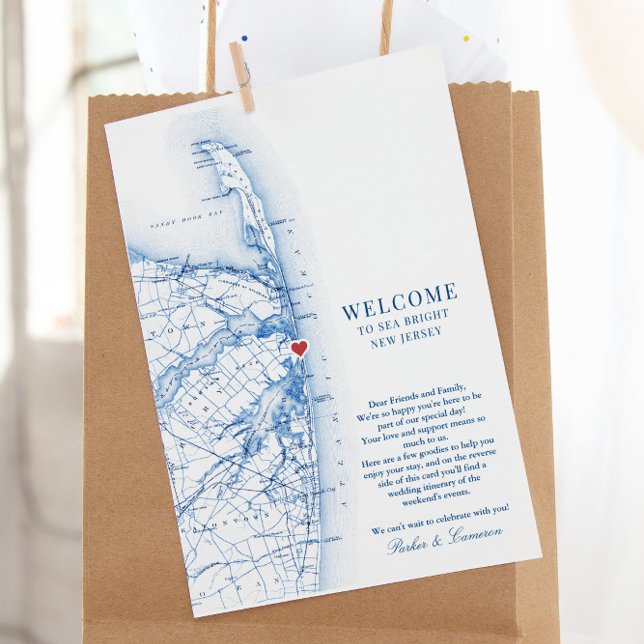 Sea Bright New jersey Bröllop Välkomsthälsning Iti Tack Kort (This Sea Bright New Jersey Welcome letter is perfect for a Jersey Shore destination wedding)