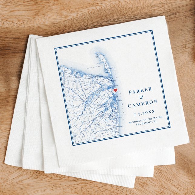 Sea Bright New jersey Karta Elegant bröllop Pappersservett (These Sea Bright New Jersey wedding napkins are perfect for your wedding at Windows on the Water)