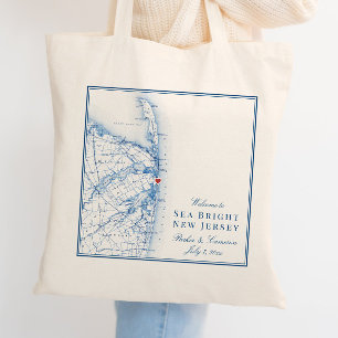 Sea Bright New Jersey Karta Elegant Bröllops Hälsn Tygkasse