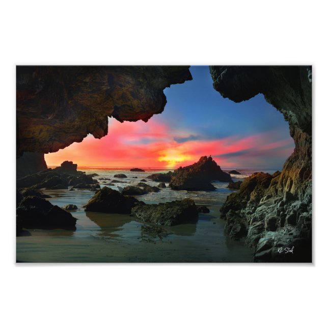 Sea Cave Sunset Leo Carrillo Beach Landskap Fototryck (Framsidan)