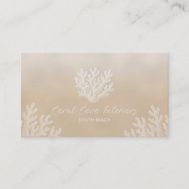 Sea Coral Silhouette | Sandy Pearl Business Card Visitkort (Framsida)