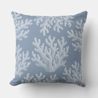 Sea Coral Silhouette Throw Pillow | Silver Blue Kudde