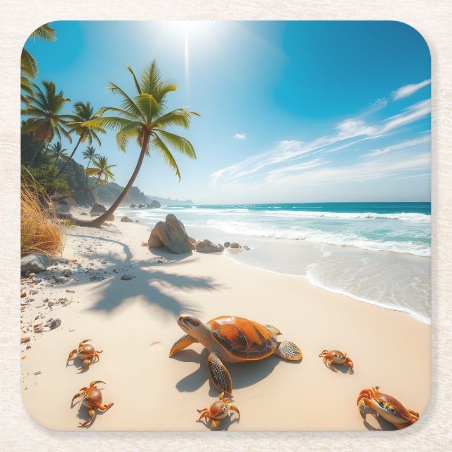 Sea  Crabs on Tropical Beach – Serene Ocea Underlägg Papper Kvadrat (Framsidan)