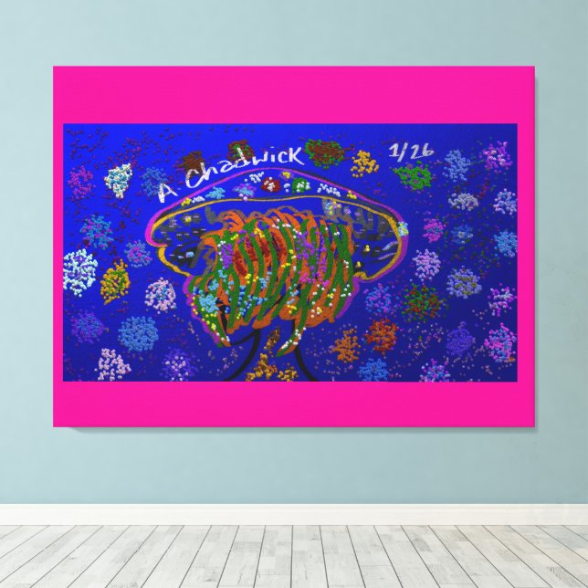 Sea Creature Florist with Mushroom Jellyfish Hat Canvastryck (Insitu (trägolv))