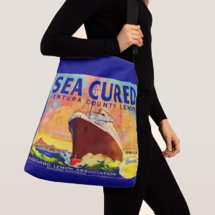 Sea Cured-märkesetikett för citroner låda Axelväska