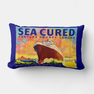 Sea Cured-märkesetikett för citroner låda Lumbarkudde