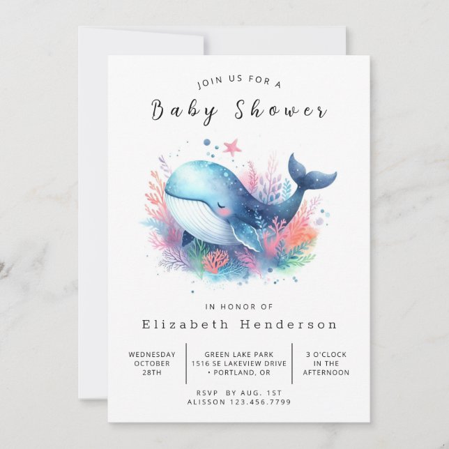 Sea Digital Whale Baby Shower Inbjudningar (Framsida)