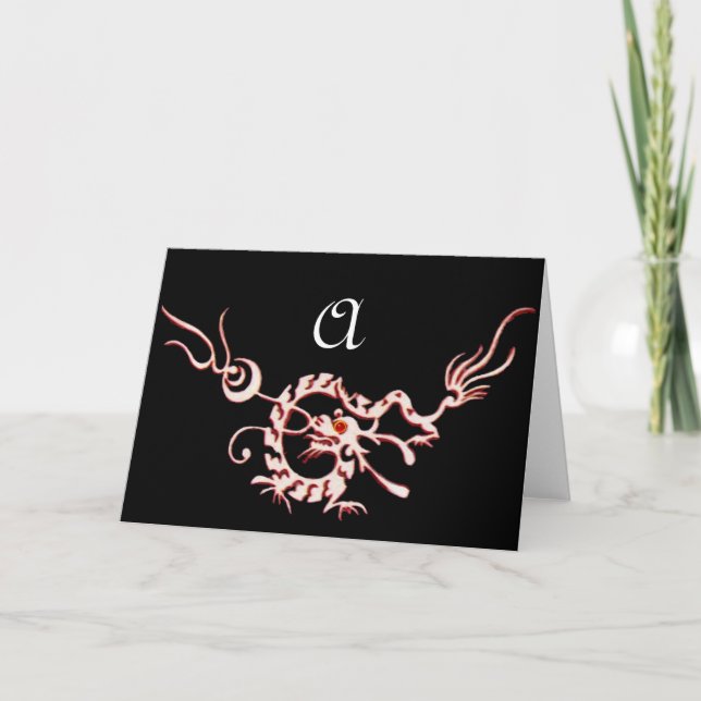 SEA DRAGON 2 MONOGRAM, röd svart, vit Anteckningskort (Framsida)