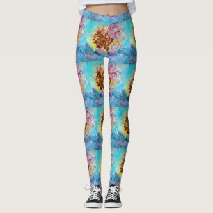 SEA DRAGON in Blue Guld Gult Rosa Fantasy Leggings